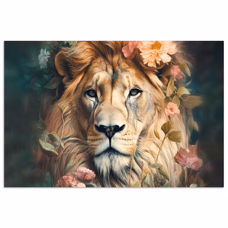 Leeuw - Leeuwenkop - Wilde dieren - Bloemen poster papier klein -3d