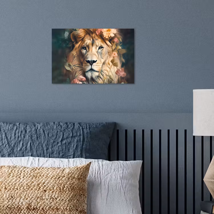 Leeuw - Leeuwenkop - Wilde dieren - Bloemen poster papier klein -sfeer2