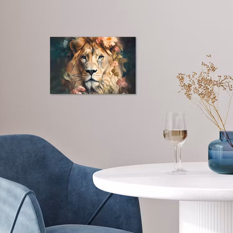 Leeuw - Leeuwenkop - Wilde dieren - Bloemen poster papier klein -sfeer3