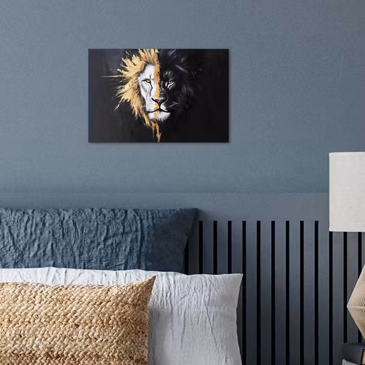 Leeuw - Gesplitst - Zwart - Lijn poster papier klein -sfeer2