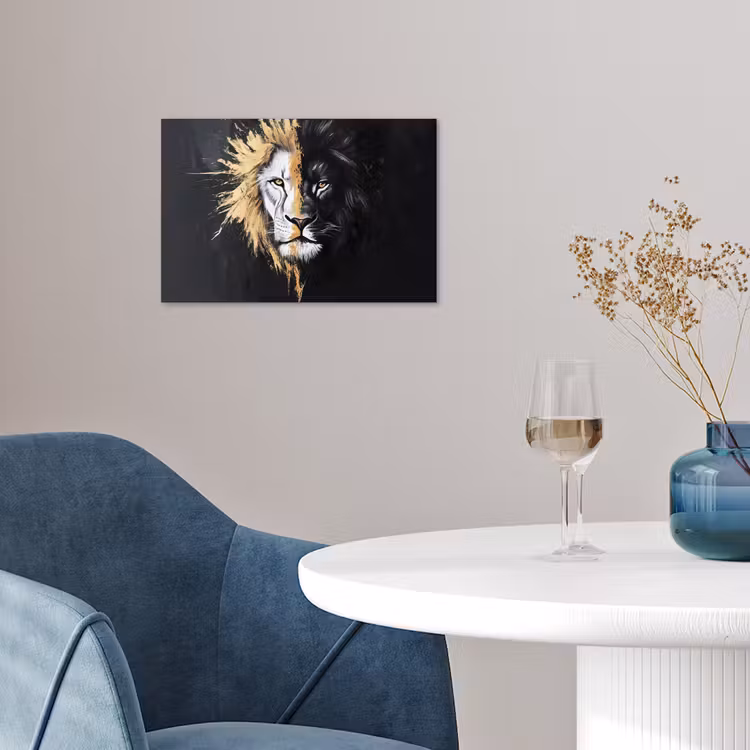 Leeuw - Gesplitst - Zwart - Lijn poster papier klein -sfeer3