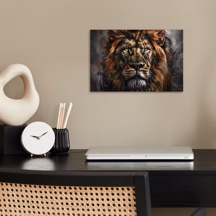 Leeuw - Dieren - Portret - Zwart - Luxe poster papier klein -sfeer1
