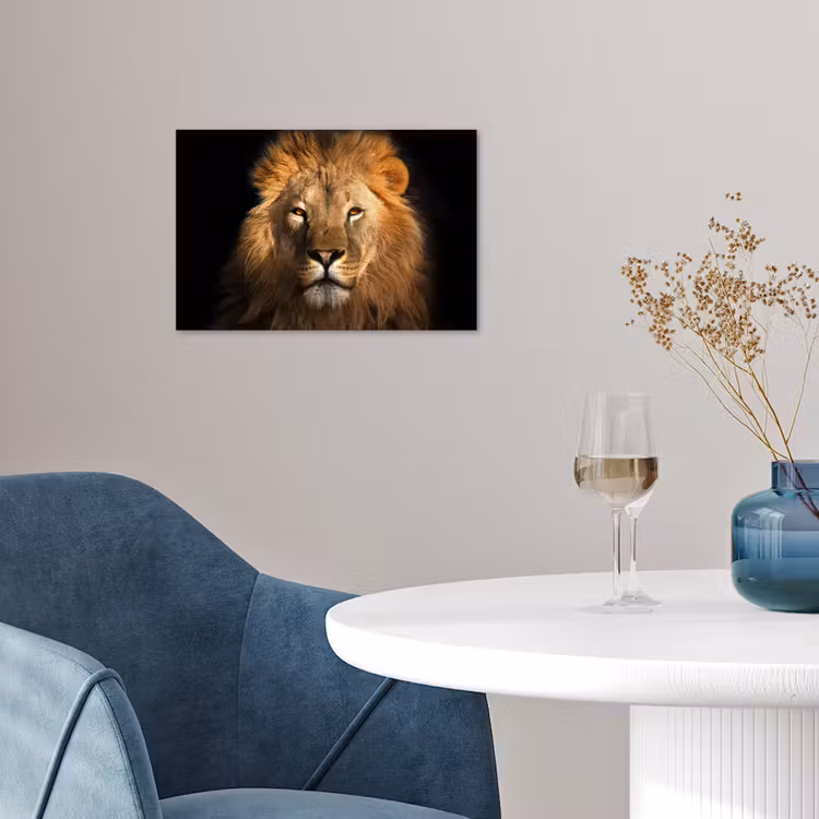 Leeuw - Dieren - Zwart - Licht - Bruin - Portret poster papier klein -sfeer3