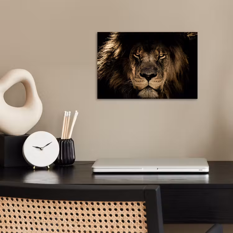 Leeuw - Dieren - Zwart - Portret poster papier klein -sfeer1