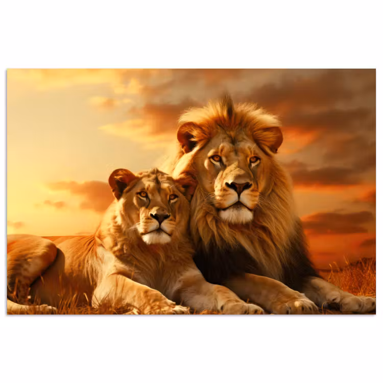 Leeuwen - Zonsondergang - Afrika - Savanne - Dieren poster papier klein -3d