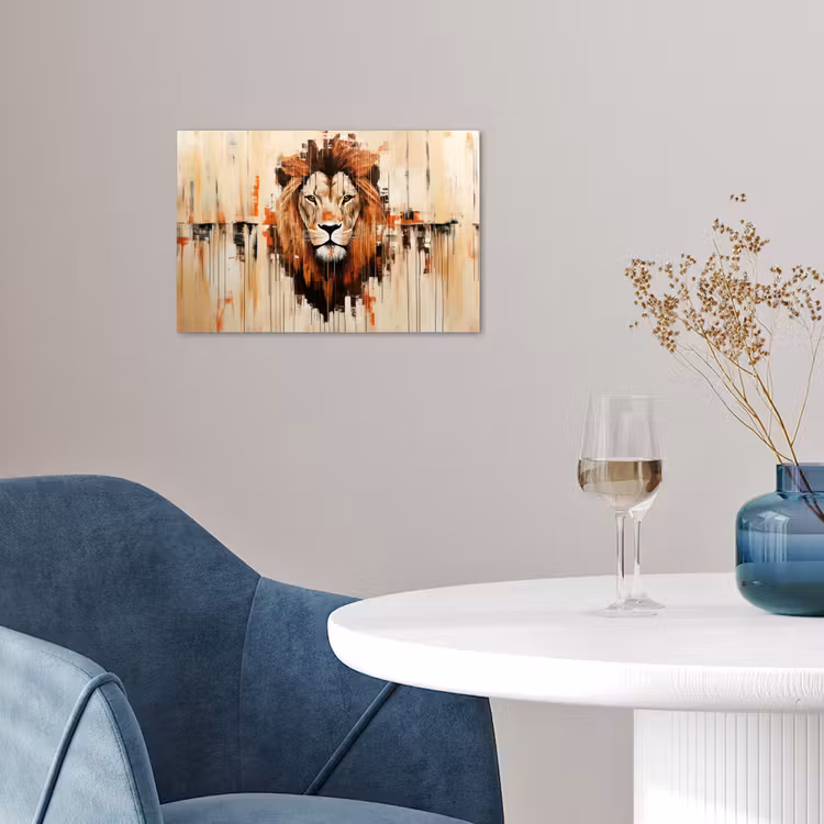 Leeuwenkop - Lijnen - Crème poster papier klein -sfeer3