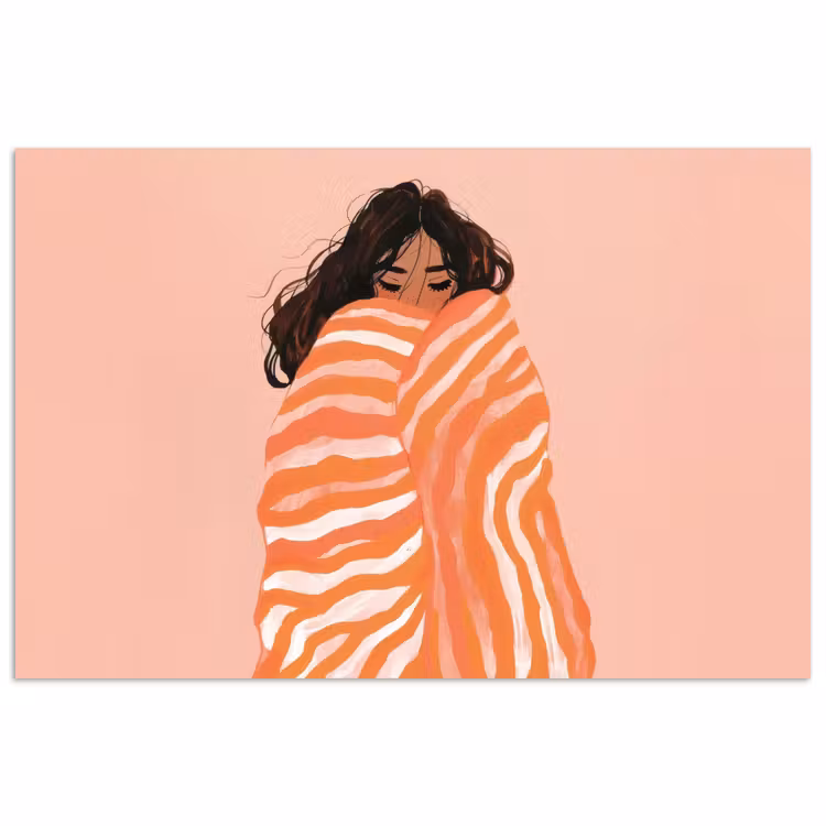 Meisje - Deken - Gestreept - Oranje poster papier klein -3d