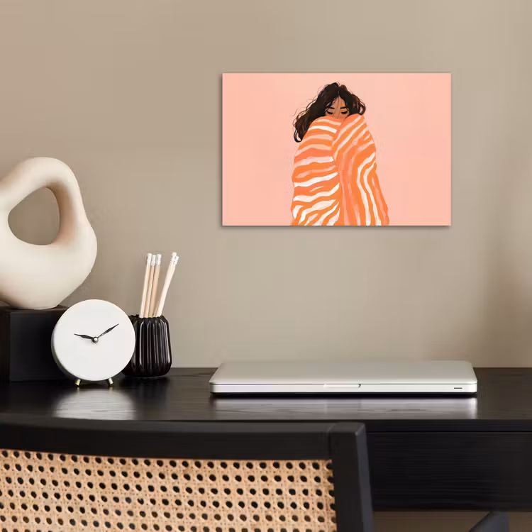 Meisje - Deken - Gestreept - Oranje poster papier klein -sfeer1