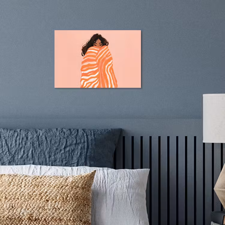 Meisje - Deken - Gestreept - Oranje poster papier klein -sfeer2