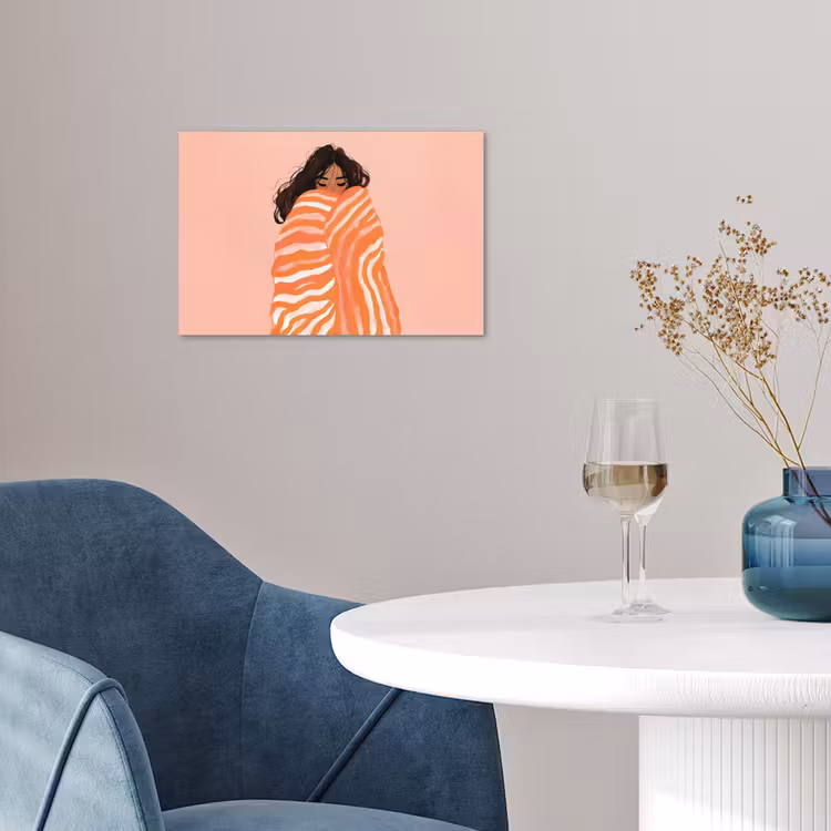Meisje - Deken - Gestreept - Oranje poster papier klein -sfeer3