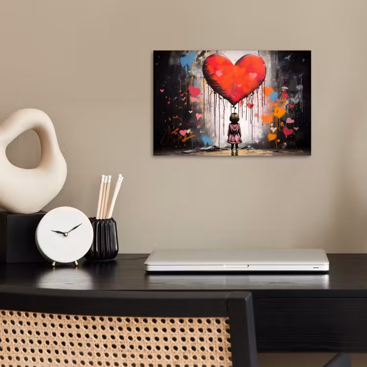 Meisje - Hart - Graffiti - Kunst - Kleuren - Rood poster papier klein -sfeer1