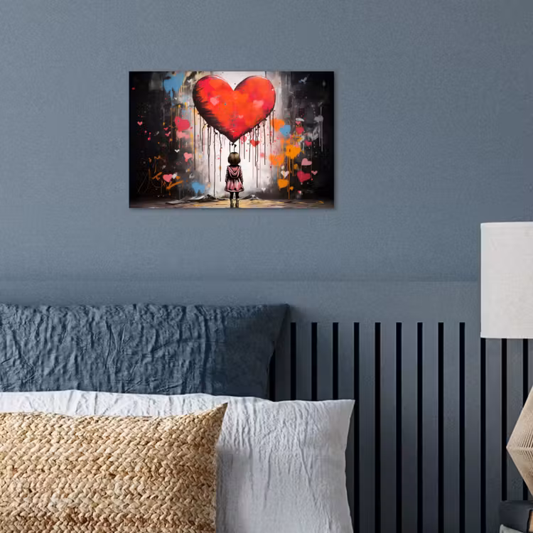Meisje - Hart - Graffiti - Kunst - Kleuren - Rood poster papier klein -sfeer2