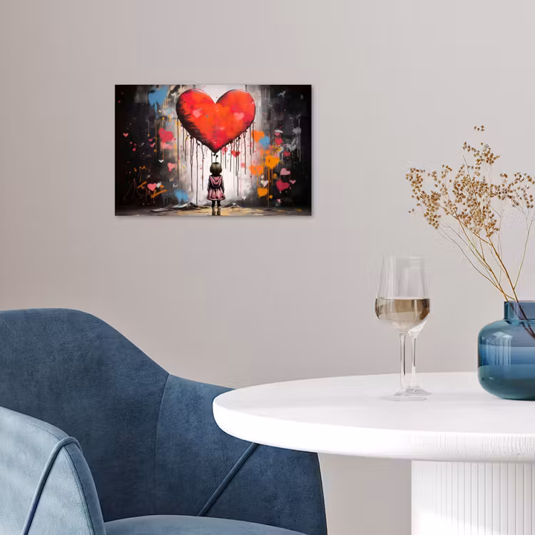 Meisje - Hart - Graffiti - Kunst - Kleuren - Rood poster papier klein -sfeer3