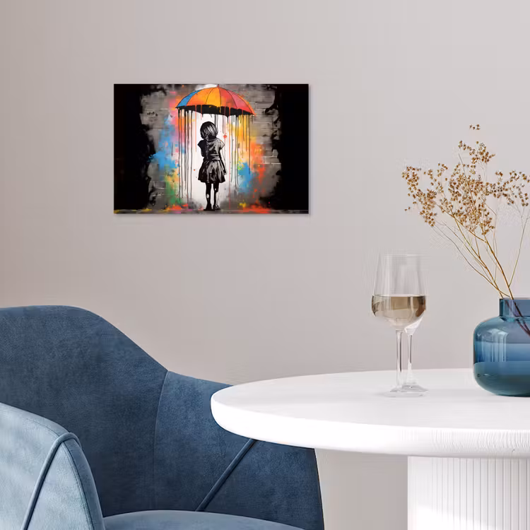 Meisje - Kunst - Paraplu - Graffiti - Kleuren - Muur poster papier klein -sfeer3