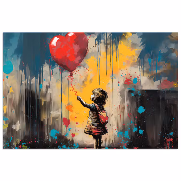 Meisje - Ballon - Hart - Graffiti poster papier klein -3d