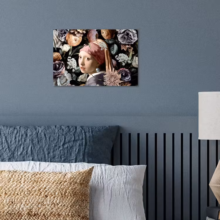 Meisje met de parel - Bloemen - Vermeer - Pastel - Kunstwerk - Schilderij - Oude meesters poster papier klein -sfeer2
