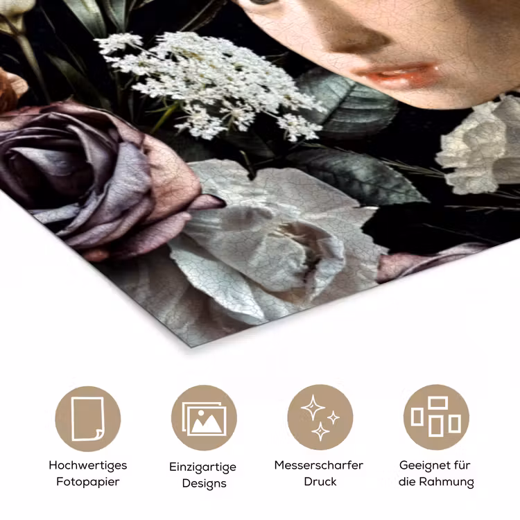 Meisje met de parel - Bloemen - Vermeer - Pastel - Kunstwerk - Schilderij - Oude meesters poster papier klein -tcloseup_DE