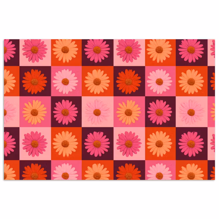 Madeliefjes - Dambord - Retro - Roze - Oranje poster papier klein 62 -3d
