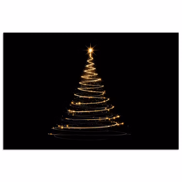 Magisch - Kerstboom - Lichtspiralen - Zwart poster papier klein -3d