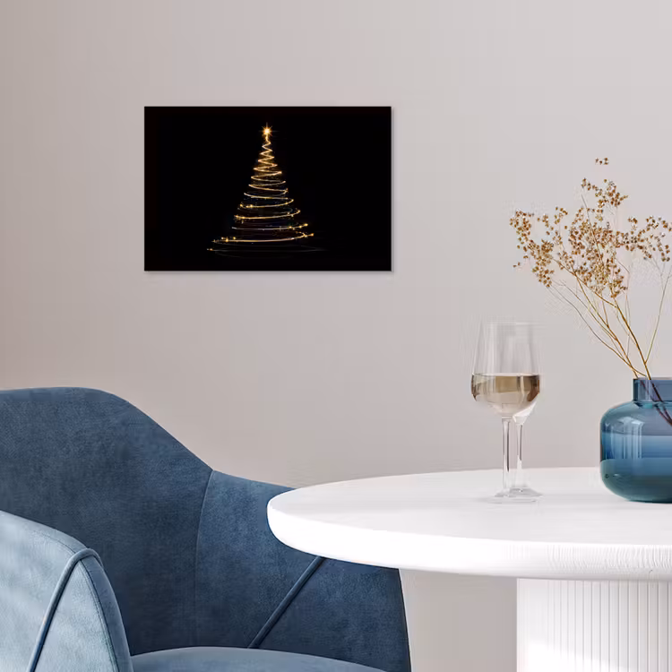 Magisch - Kerstboom - Lichtspiralen - Zwart poster papier klein -sfeer3