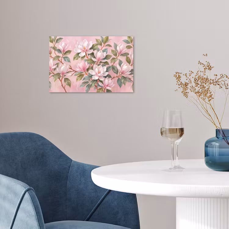 Magnolia's - Patroon - Roze poster papier klein -sfeer3