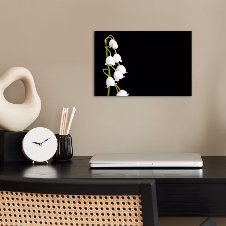Lelietjes van dalen - Bloemen - Zwart - Flora poster papier klein -sfeer1