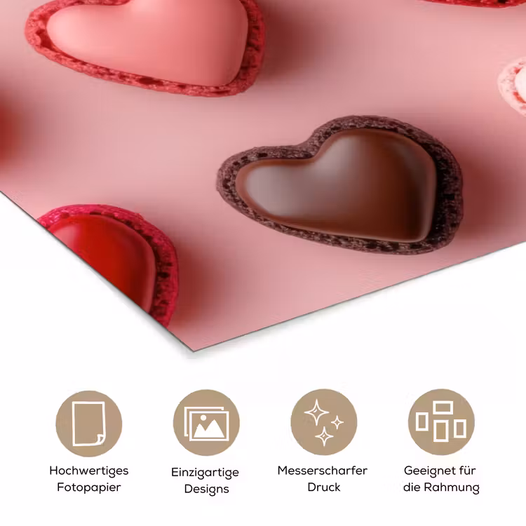 Macarons - Hartjes - Kleurrijk - Roze poster papier klein -tcloseup_DE