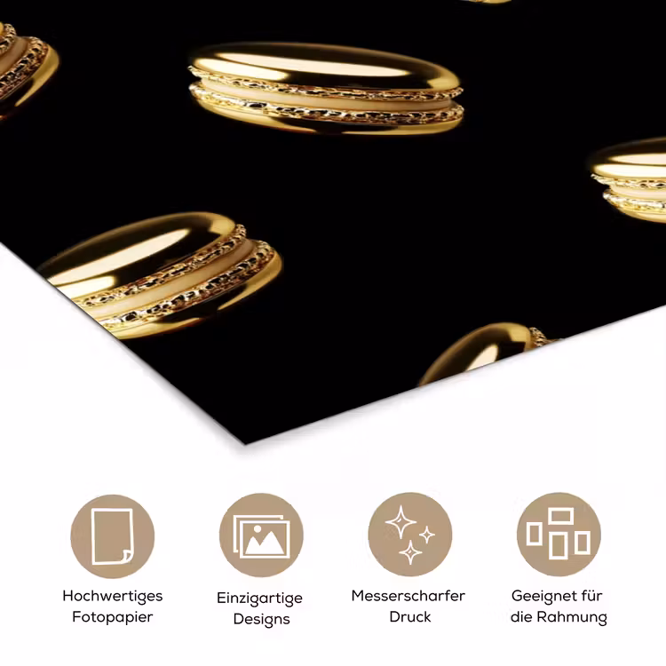 Macarons - Patroon - Goud - Zwart poster papier klein -tcloseup_DE