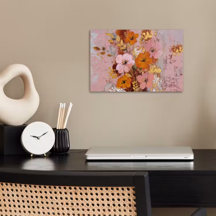 Schilderij - Bloemen - Rustiek - Roze poster papier klein -sfeer1