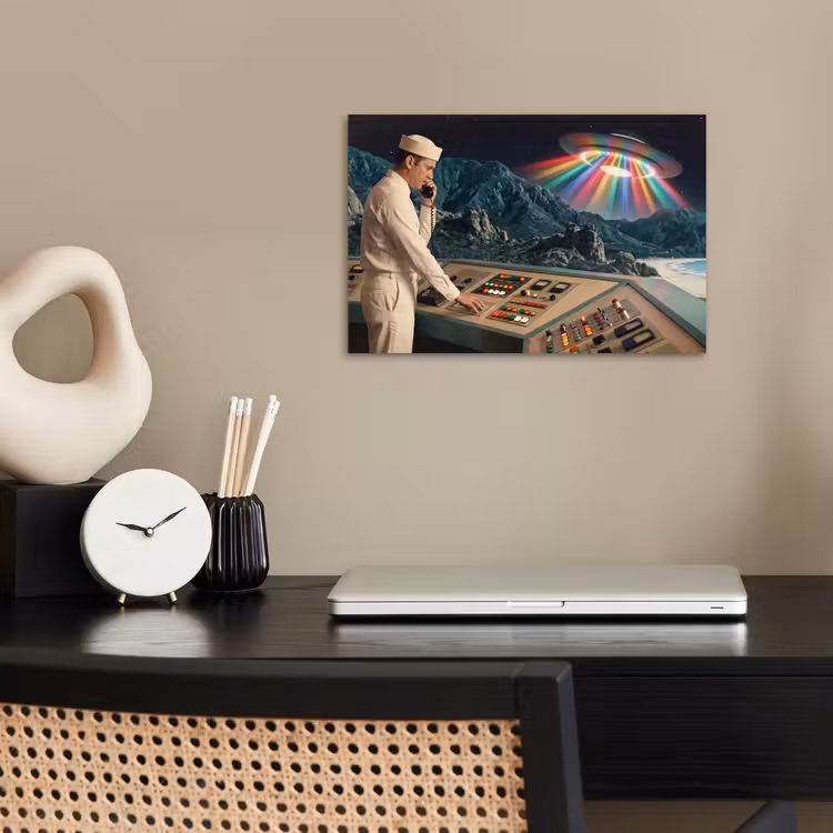 Poster - Mann – Kontrollraum – Strand - Man - Controlekamer - Strand poster papier klein