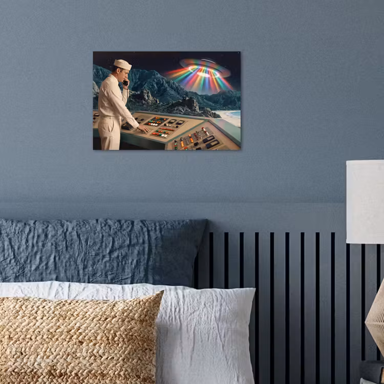 Poster - Mann – Kontrollraum – Strand - Man - Controlekamer - Strand poster papier klein