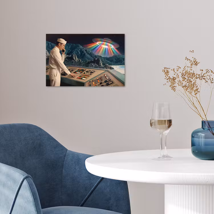 Poster - Mann – Kontrollraum – Strand - Man - Controlekamer - Strand poster papier klein
