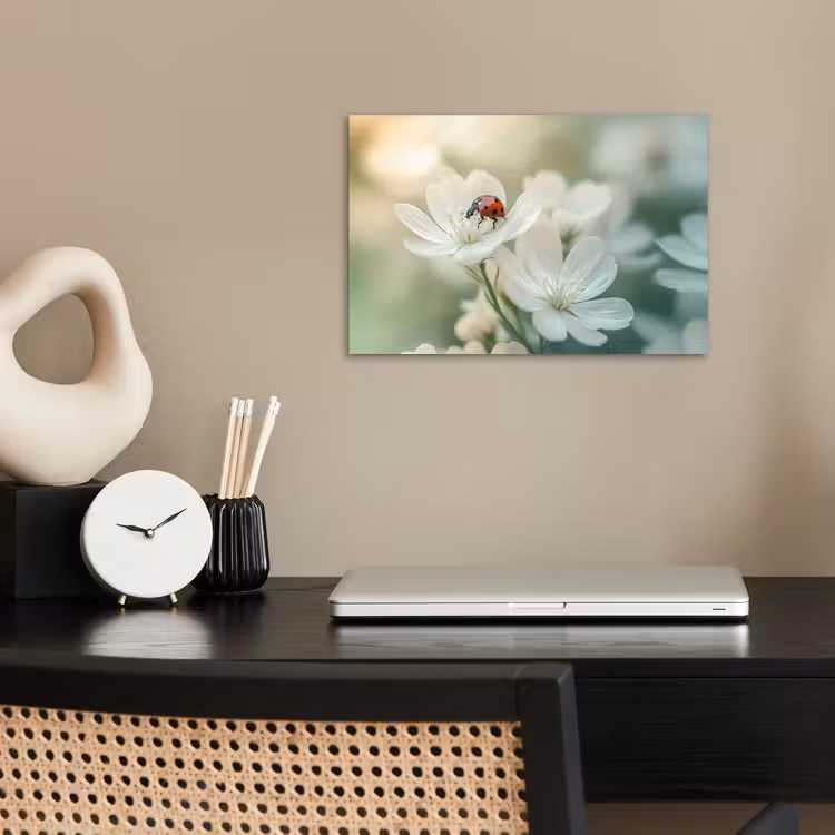 Lieveheersbeestje - Bloemen - Wit poster papier klein -sfeer1
