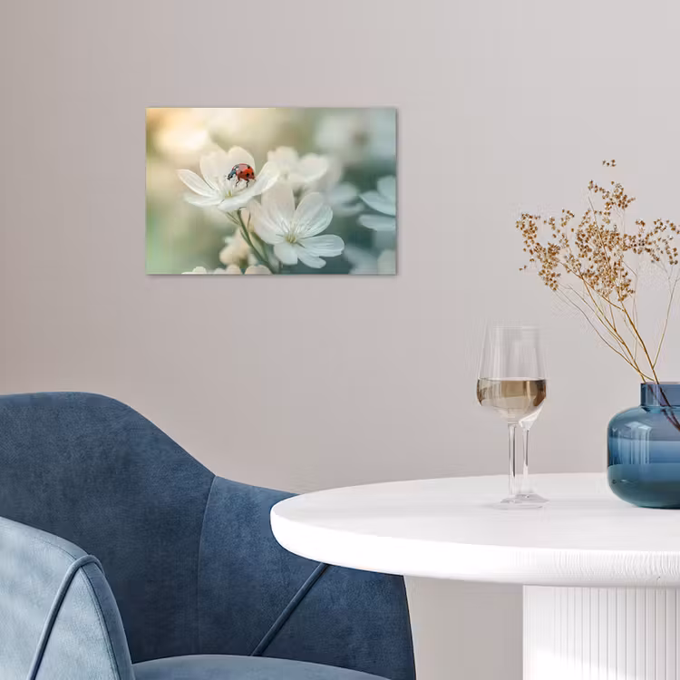 Lieveheersbeestje - Bloemen - Wit poster papier klein -sfeer3