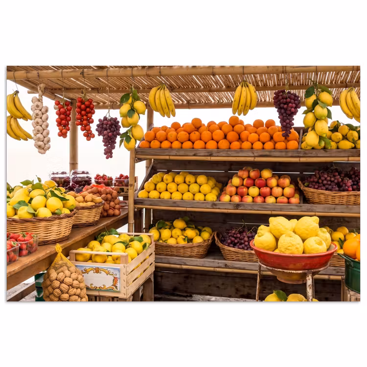 Poster - Marktstand – Obst – Frisch - Marktkraam - Fruit - Vers poster papier klein