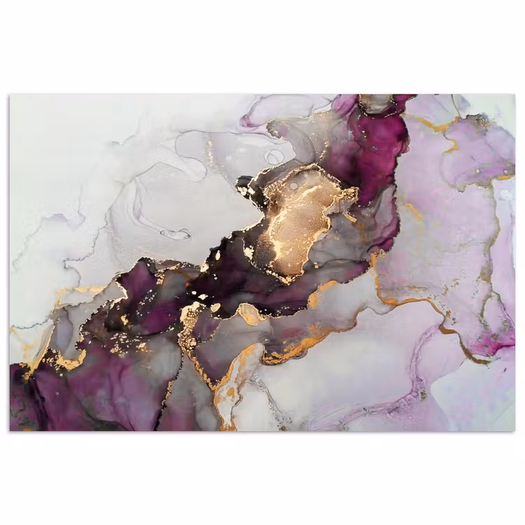 Marmer - Abstract - Goud - Paars poster papier klein -3d