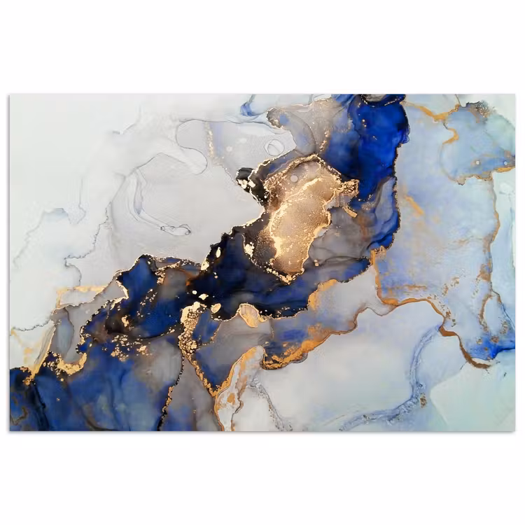 Marmer - Blauw - Goud poster papier klein -3d