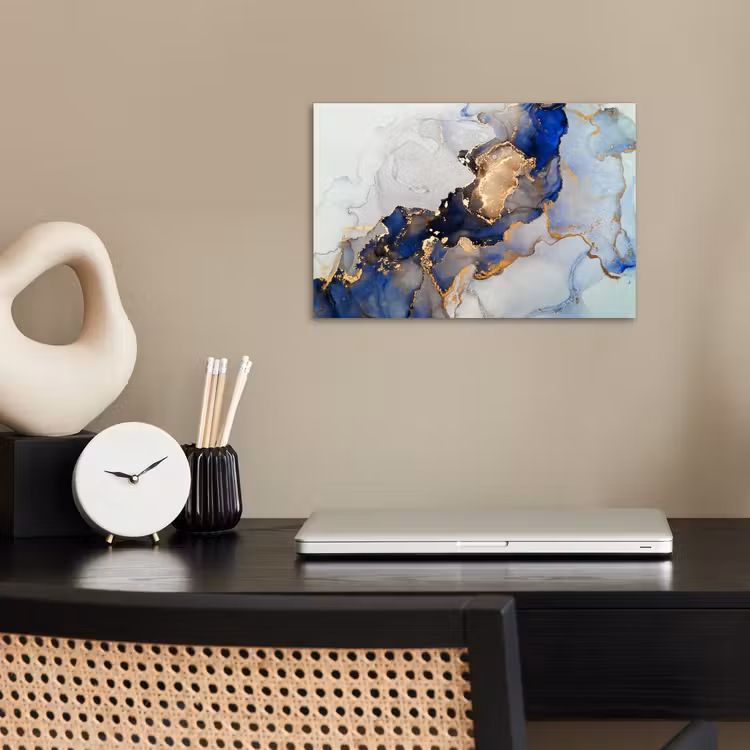 Marmer - Blauw - Goud poster papier klein -sfeer1