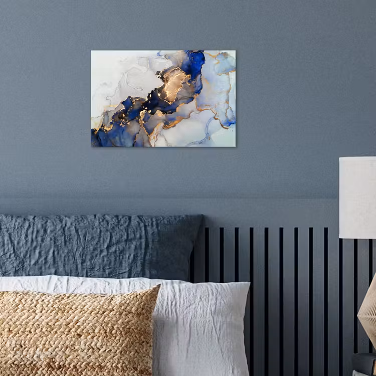 Marmer - Blauw - Goud poster papier klein -sfeer2
