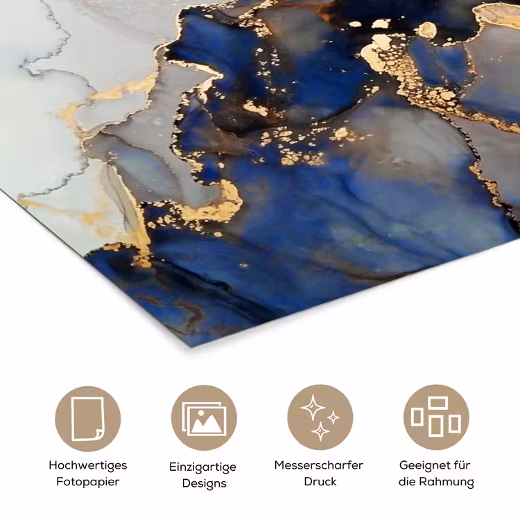 Marmer - Blauw - Goud poster papier klein -tcloseup_DE