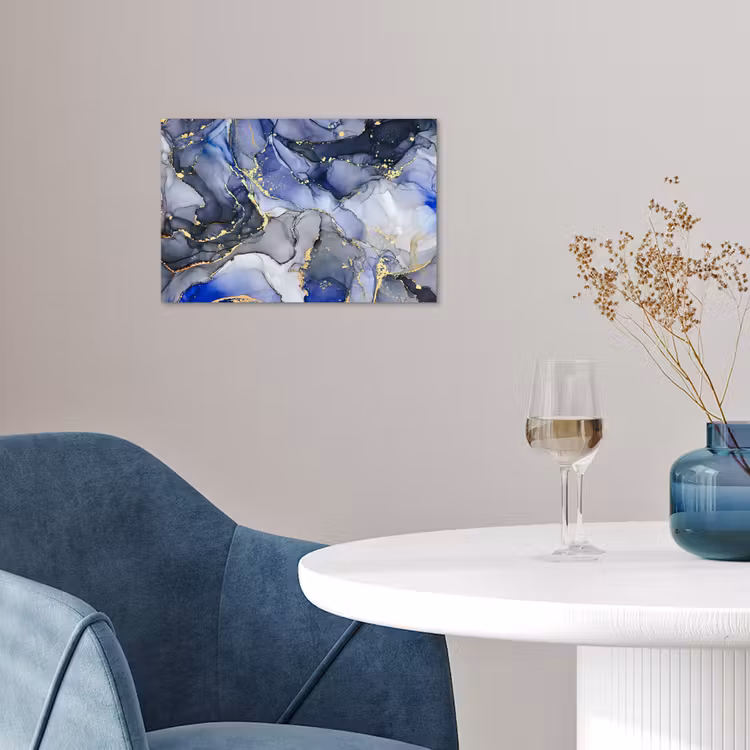 Marmer - Goud - Abstract - Blauw poster papier klein -sfeer3