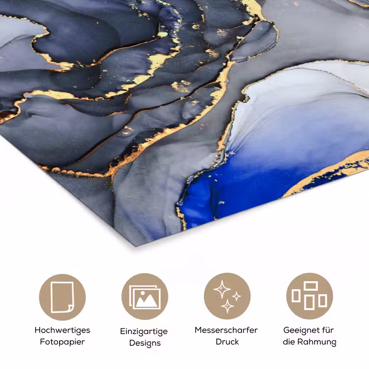 Marmer - Goud - Abstract - Blauw poster papier klein -tcloseup_DE