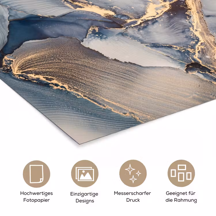 Marmer - Grijs - Blauw - Luxe - Goud poster papier klein -tcloseup_DE