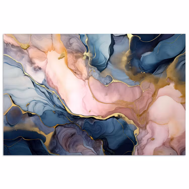 Marmer - Roze - Blauw poster papier klein -3d