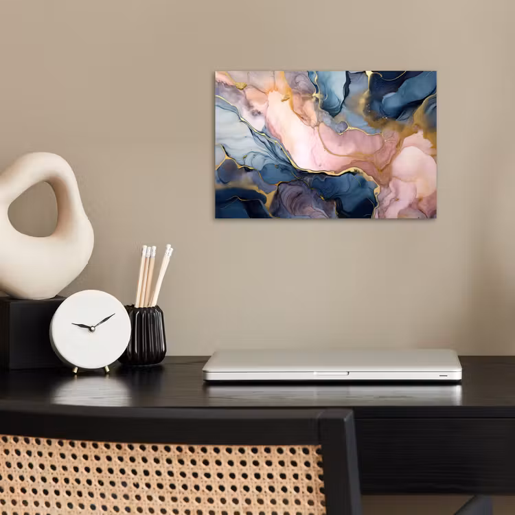Marmer - Roze - Blauw poster papier klein -sfeer1