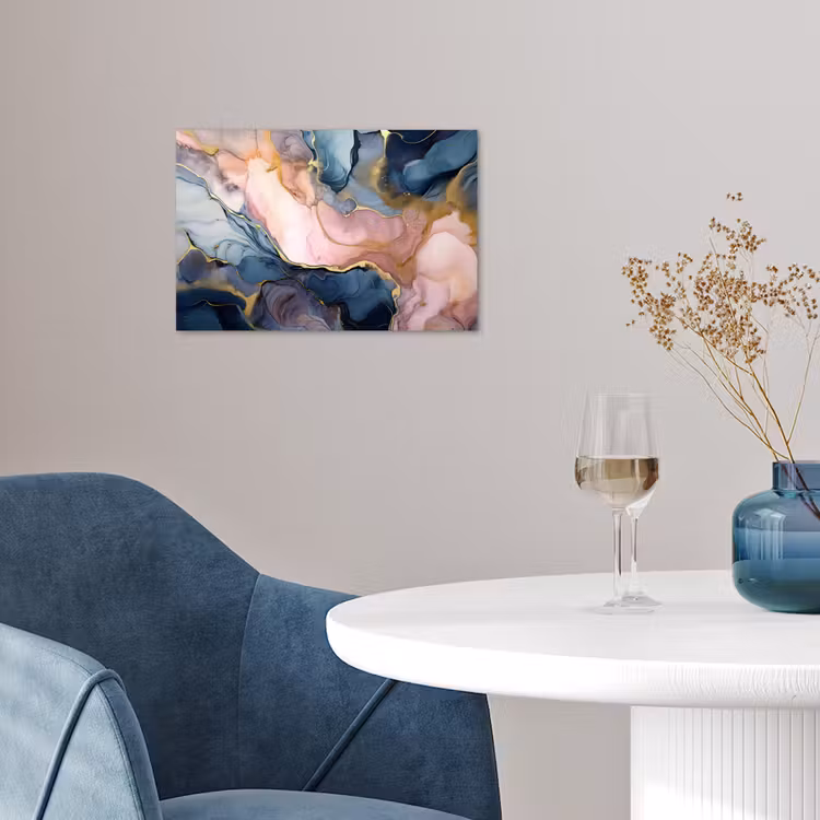 Marmer - Roze - Blauw poster papier klein -sfeer3