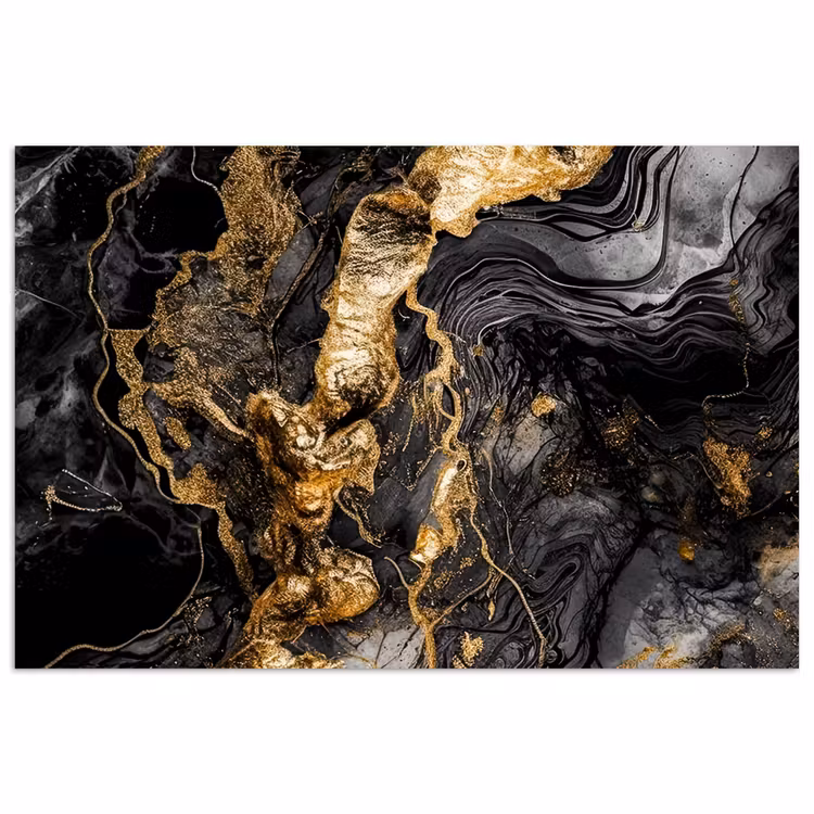 Marmer - Zwart - Goud - Abstract poster papier klein -3d