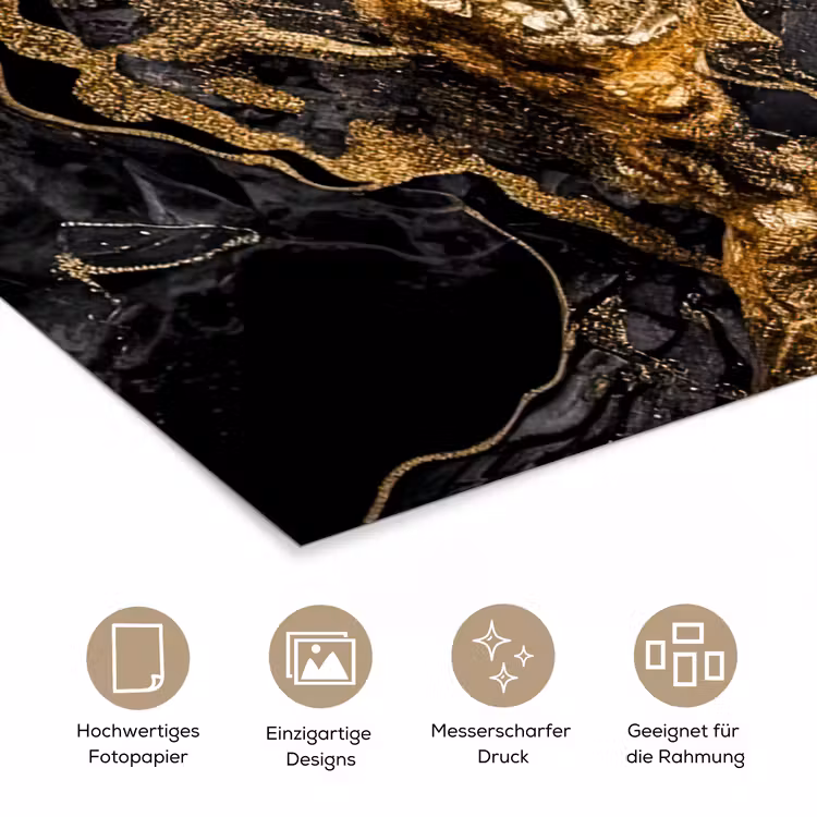 Marmer - Zwart - Goud - Abstract poster papier klein -tcloseup_DE