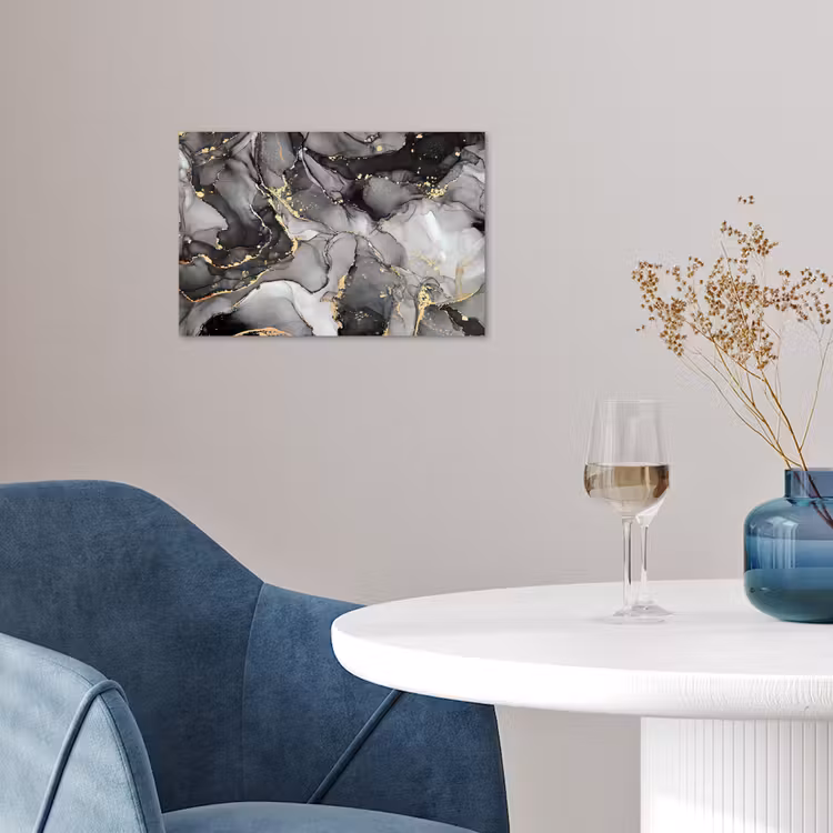 Marmer - Zwart - Goud - Grijs poster papier klein -sfeer3