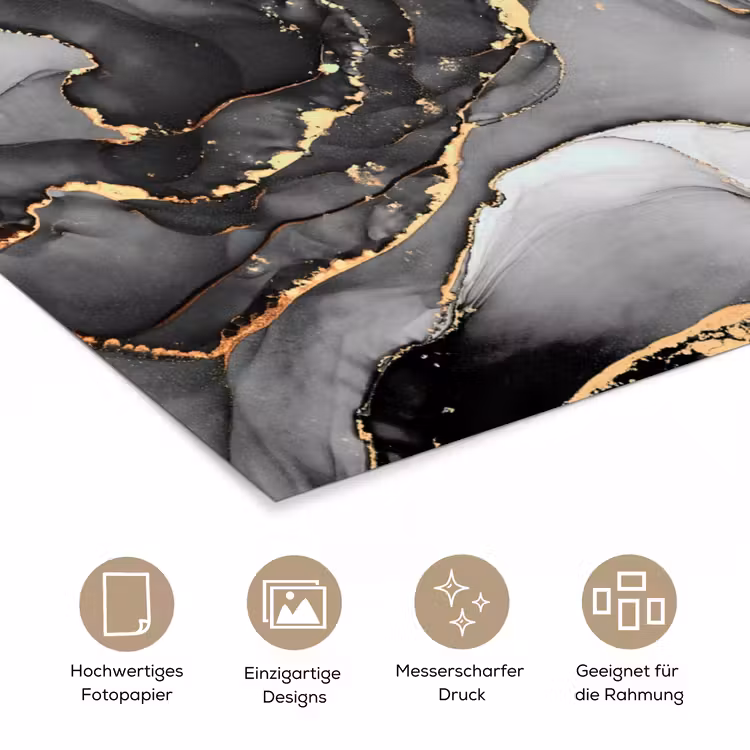 Marmer - Zwart - Goud - Grijs poster papier klein -tcloseup_DE